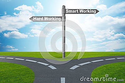 Crossroads of working smart or hard Stock Photo