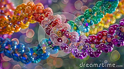 A crosssection of a nucleus with its chromatin fibers organized into distinct chromosomes resembling a colorful mosaic Stock Photo
