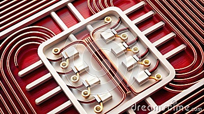 A crosssectional view of microfluidic devices being used to simulate human organ systems showing fluid dynamics and Stock Photo