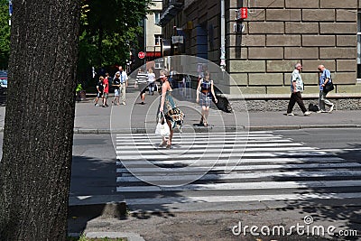 Crosswalk in the Ukrainian city of Cherkassy on a summer day Editorial Stock Photo