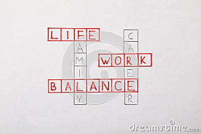 Crossword drawn on white background. Life and work balance concept Stock Photo