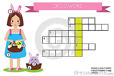 Crossword educational children game with answer. Easter theme Vector Illustration