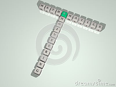 combination of MATHEMATICS ENGINEERING built by cubic letters from the top perspective, excellent for the concept presentation Stock Photo