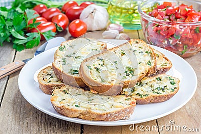 Crostini with basil, parsley, garlic, cheese Stock Photo