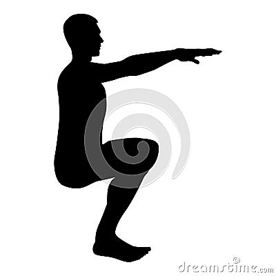 Crouching Man doing exercises crouches squat Sport action male Workout silhouette side view icon black color illustration Vector Illustration