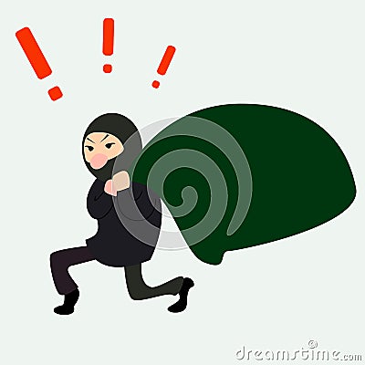 Crouching thief with a large bag Vector Illustration