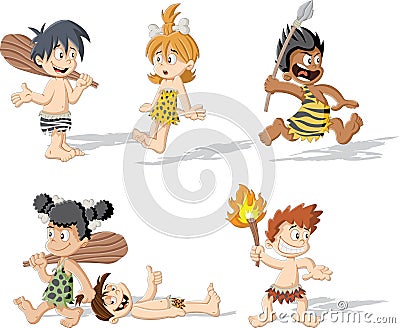 Croup of cartoon cavemen. Vector Illustration