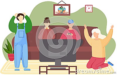 Croup of friends plays game on the console. People resting at home. Guy holding a gamepad Stock Photo