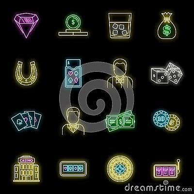 Croupier casino icons set vector neon Stock Photo