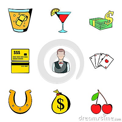 Croupier icons set, cartoon style Vector Illustration