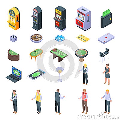 Croupier icons set, isometric style Vector Illustration