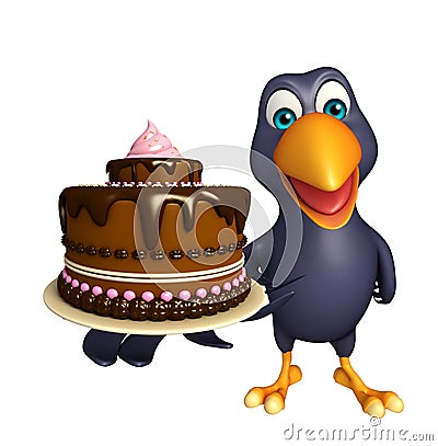 Crow cartoon character with cake Cartoon Illustration