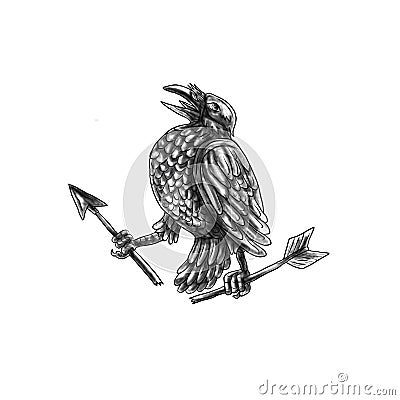 Crow Clutching Broken Arrow Tattoo Cartoon Illustration