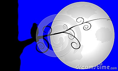 Crow perched on Moonlit Tree Vector Illustration