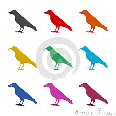 Crow vector illustration design icon, Crow silhouette, color icons set Vector Illustration