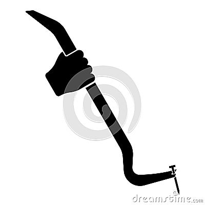 Crowbar tool in hand remove nail holder pulls icon black color vector illustration flat style image Vector Illustration