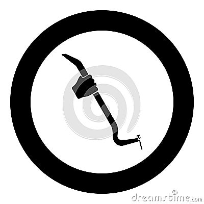 Crowbar tool in hand remove nail holder pulls icon in circle round black color vector illustration image solid outline style Vector Illustration