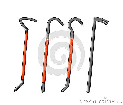 Crowbars or Nail Pullers, Isolated Vector Hand Tools Made Of Steel, Designed For Prying, Lifting, Moving Heavy Objects Vector Illustration
