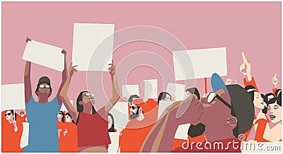 Illustration of peaceful crowd protest in color Cartoon Illustration