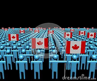 Crowd of abstract people with many Canadian flags illustration Cartoon Illustration