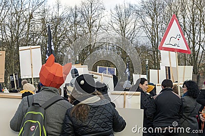 Crowd of activists at Animal Advocacy event with signs and banners in hands protest against animal abuse Editorial Stock Photo