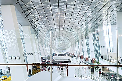 Crowd the airport terminal Stock Photo