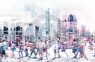 Crowd of anonymous people walking on busy city street - abstract city life concept Stock Photo