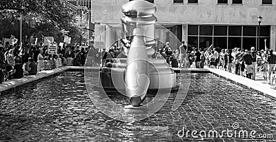 Anti-Trump Protestors Demonstrate in Front of The World`s Largest Gavel Statue in Columbus Ohio Editorial Stock Photo