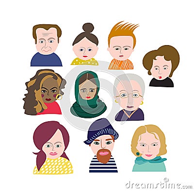 Vector illustrated people faces. Vector Illustration