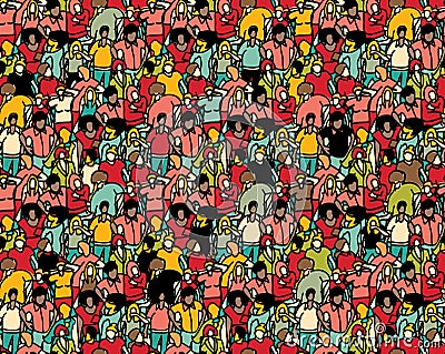 Crowd big group people seamless pattern. Vector Illustration