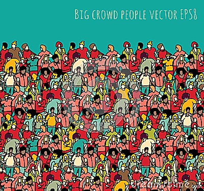 Crowd big group people seamless pattern and sky. Vector Illustration