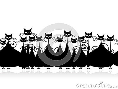 Crowd of black cats, seamless pattern for your Vector Illustration