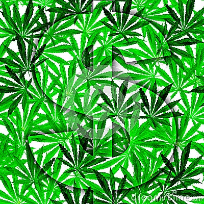 Crowd of Cannabis leaves on black background Cartoon Illustration