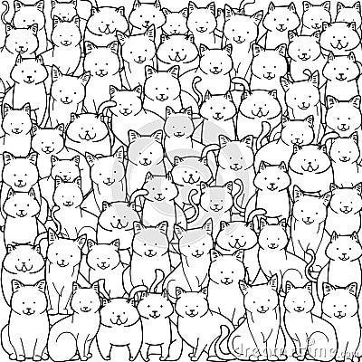 A crowd of cats in doodle style on white background. Vector of illustration different cats. Vector Illustration