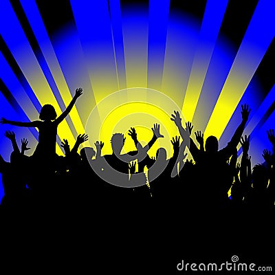 Crowd cheerful people silhouettes dancing at party Vector Illustration