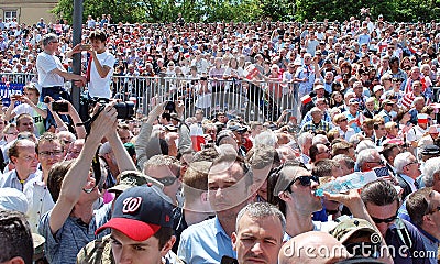 Crowd enthusiastically wave flags. Krasinski Square. Editorial Stock Photo