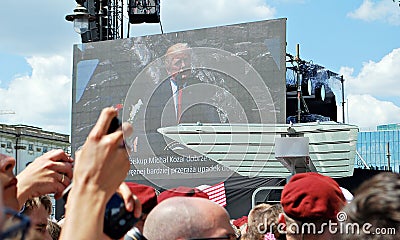 Crowd enthusiastically wave flags. Krasinski Square. Editorial Stock Photo