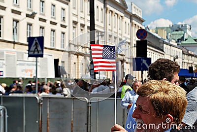 Crowd enthusiastically wave flags Editorial Stock Photo