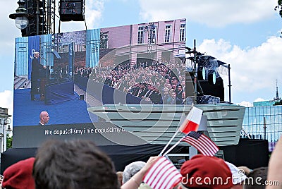 Crowd enthusiastically wave flags Editorial Stock Photo