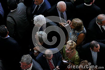 Crowd at the entrance to the United Nations Building in New York, bird perspective Editorial Stock Photo