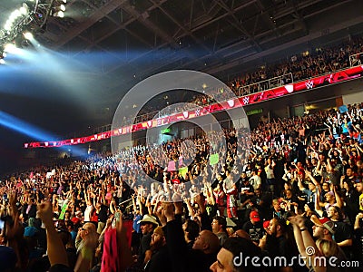 Crowd of fans goes crazy with 'Yes Chant' by pointing fingers in Editorial Stock Photo