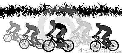 Crowd of fans, silhouette. Bicycle race. Sport event banner. Vector Illustration
