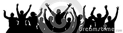 Crowd of fun people. A young group of people raised their hands up. Silhouette of vecton illustration Vector Illustration