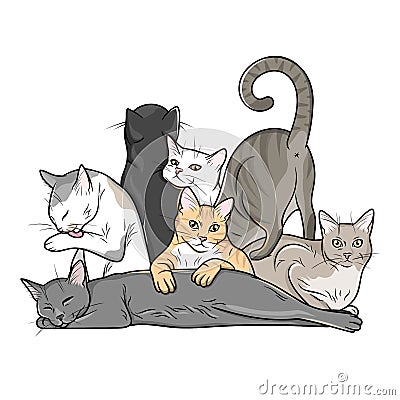 Crowd of funny cats Vector Illustration