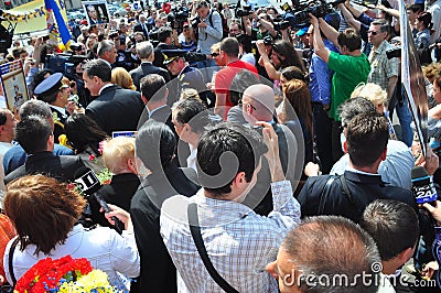 Crowd gather to salute King Mihai I of Romania Editorial Stock Photo