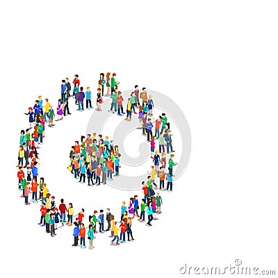 Crowd group forming cog wheel people flat 3d isometric vector Vector Illustration