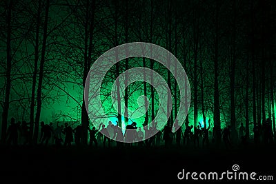 Crowd of hungry zombies in the woods Stock Photo