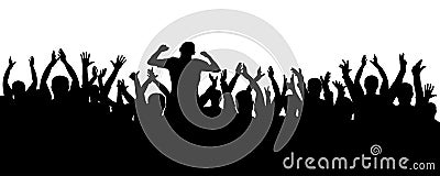 Crowd of jubilant people silhouette. Sports fans. People applaud. Concert, party, disco. Vector Illustration