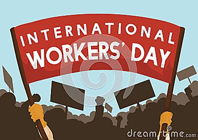 Crowd Marching in Workers' Day Celebration, Vector Illustration Vector Illustration