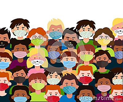 A crowd of masked children Vector Illustration